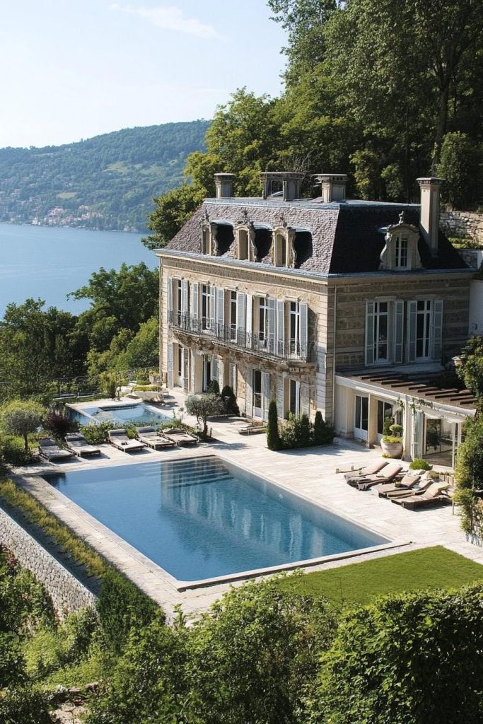 Luxurious French Mansion Overlooking a Sparkling Pool