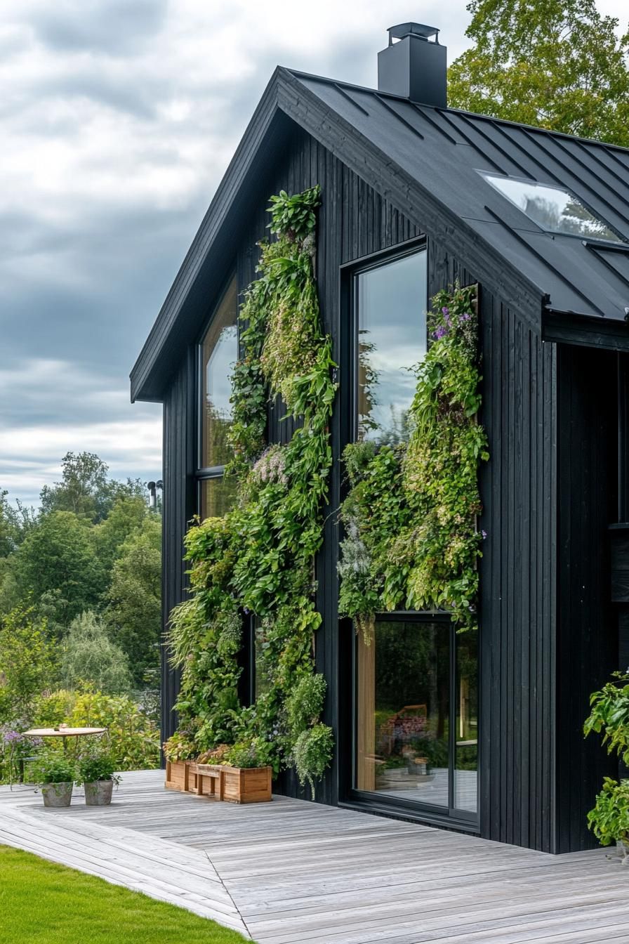 modern farmhouse with vertical garden in beautiful Scandinavian valley