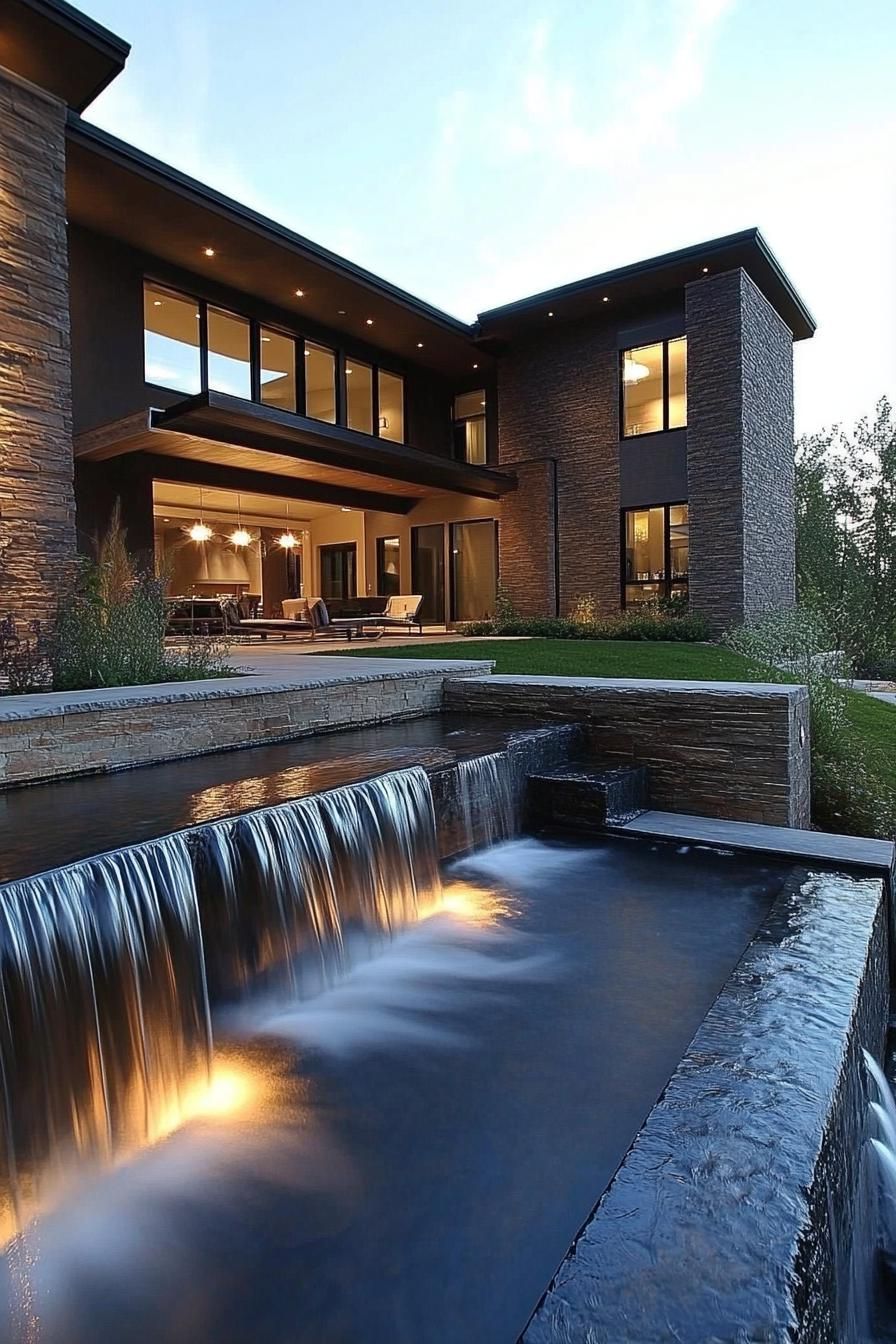 modern house yard water features with LED 2
