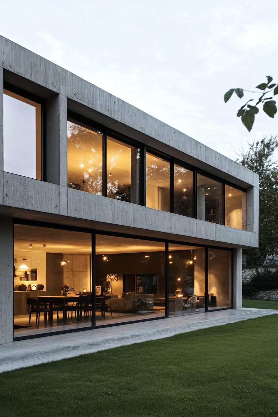 modern French house sleek concrete facade with large glass windows in French countryside 3