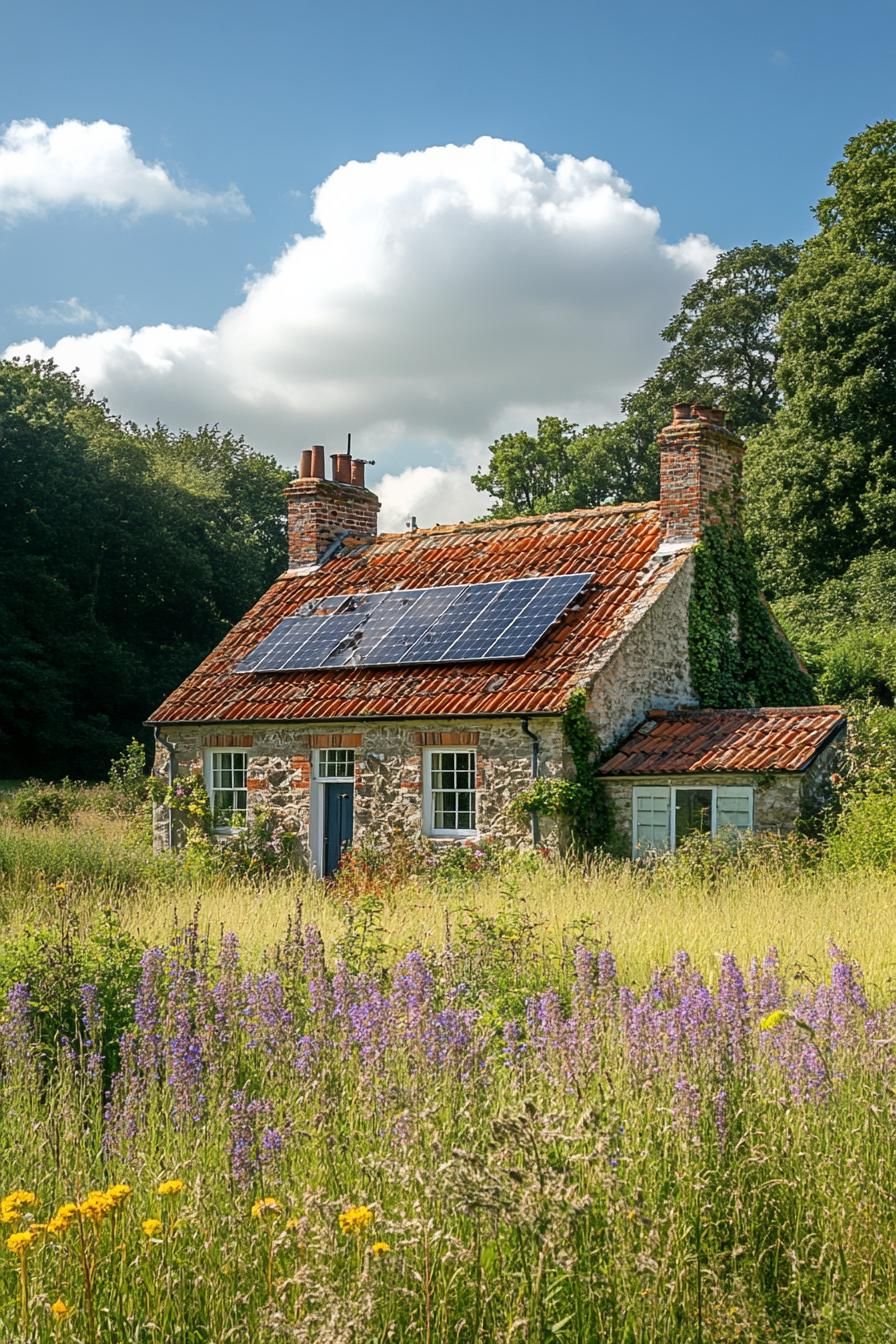 Gabled Roof With Solar Panels and Skylights