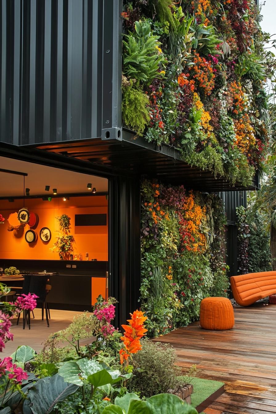 upcycled shipping container house with vertical garden 3