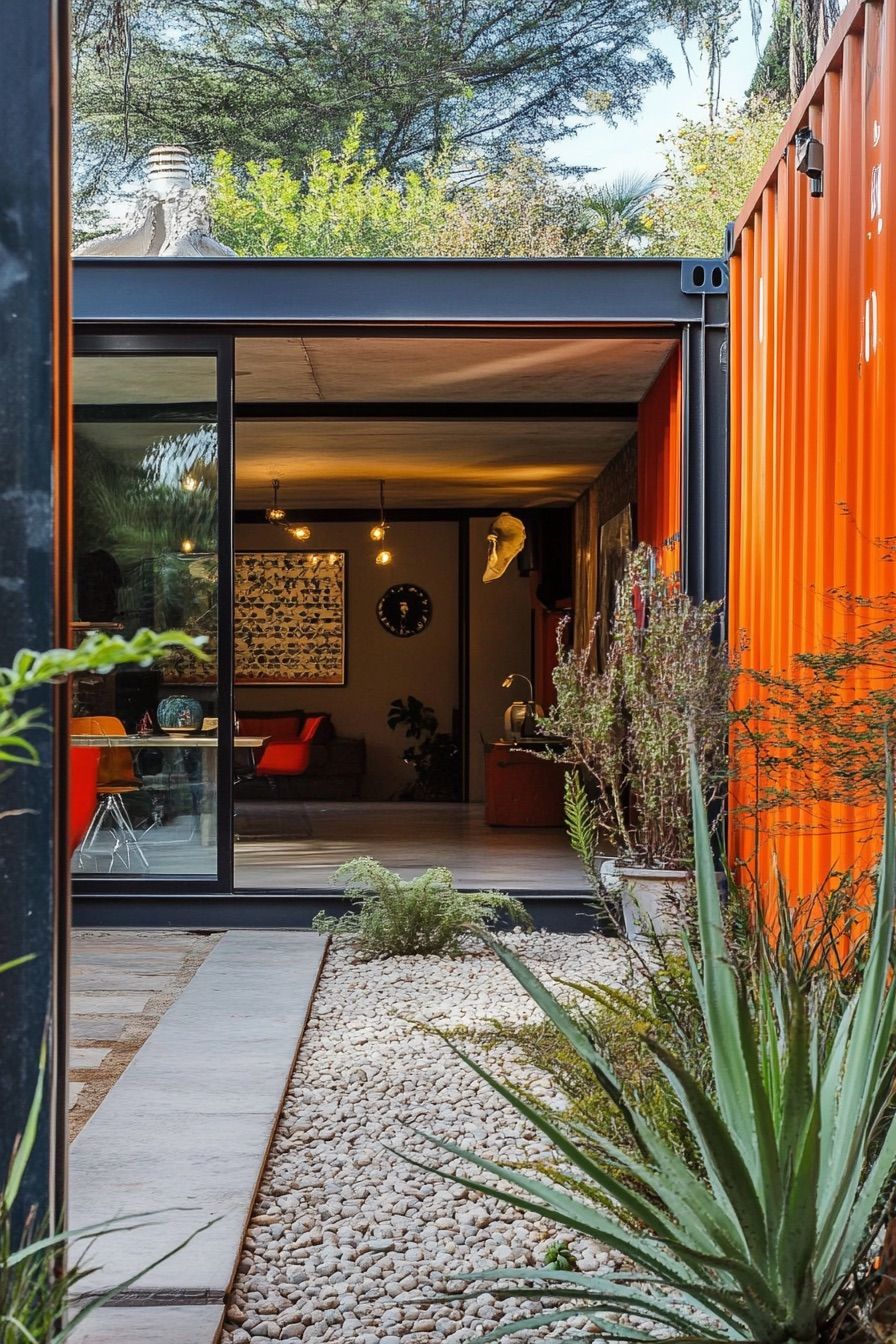 shipping container cabin mediterranean courtyard 2