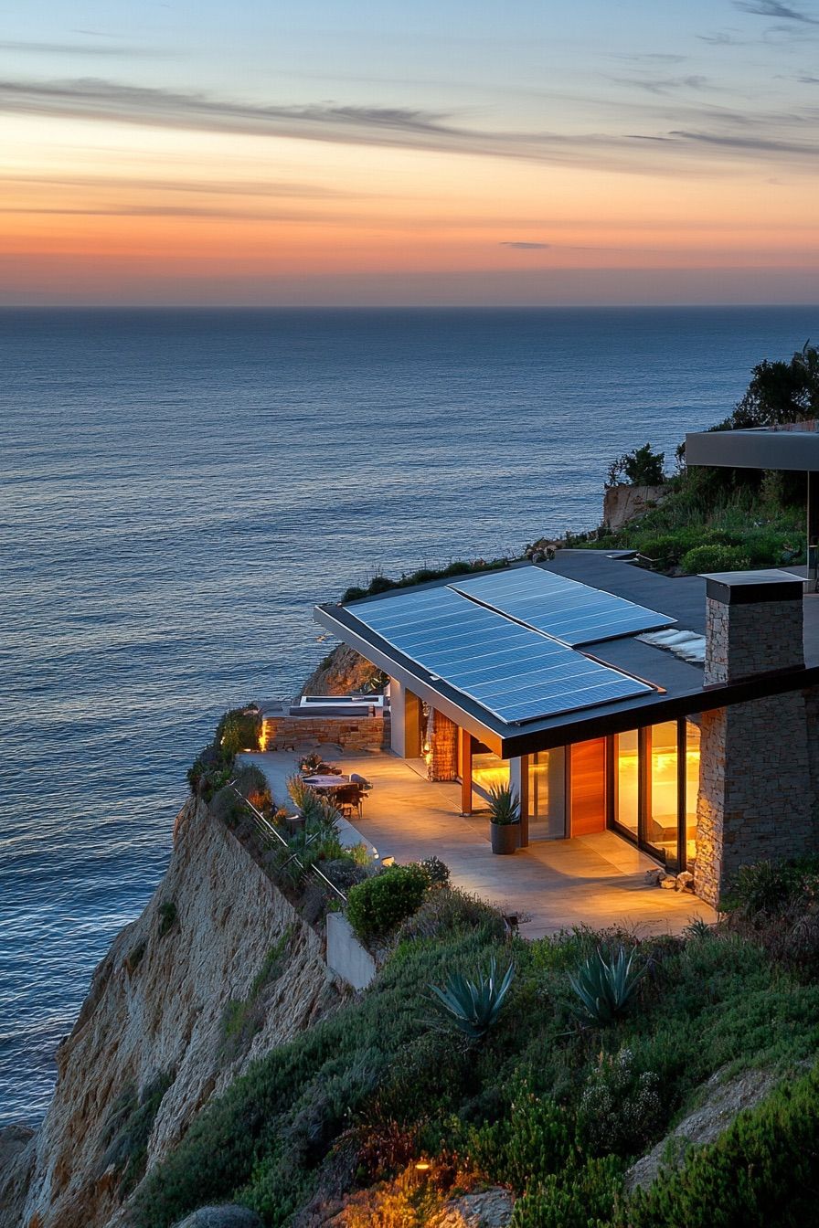 Angular House With Solar Panel Facade