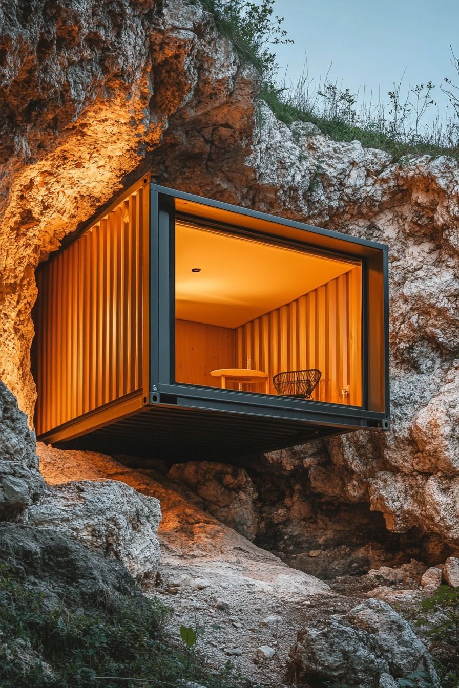 shipping container cave cabin 4