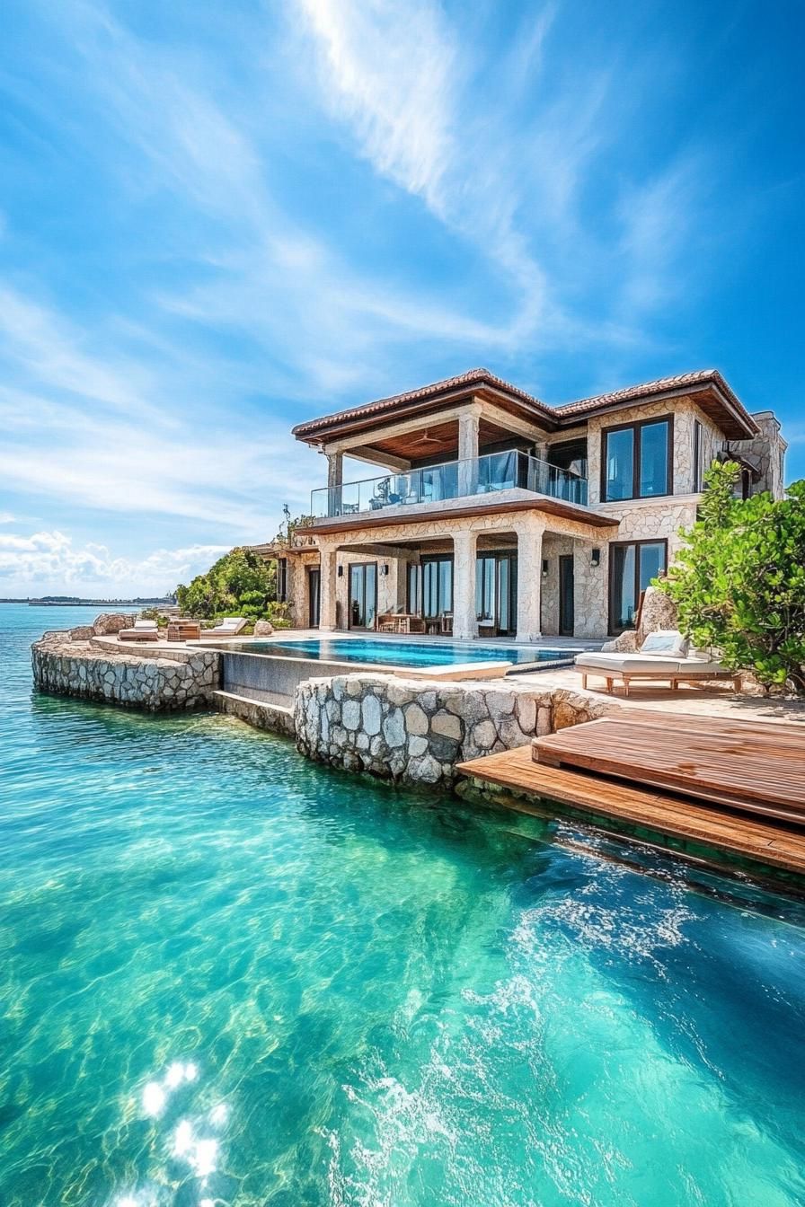 private island luxury villa complex with helipad no helicopter