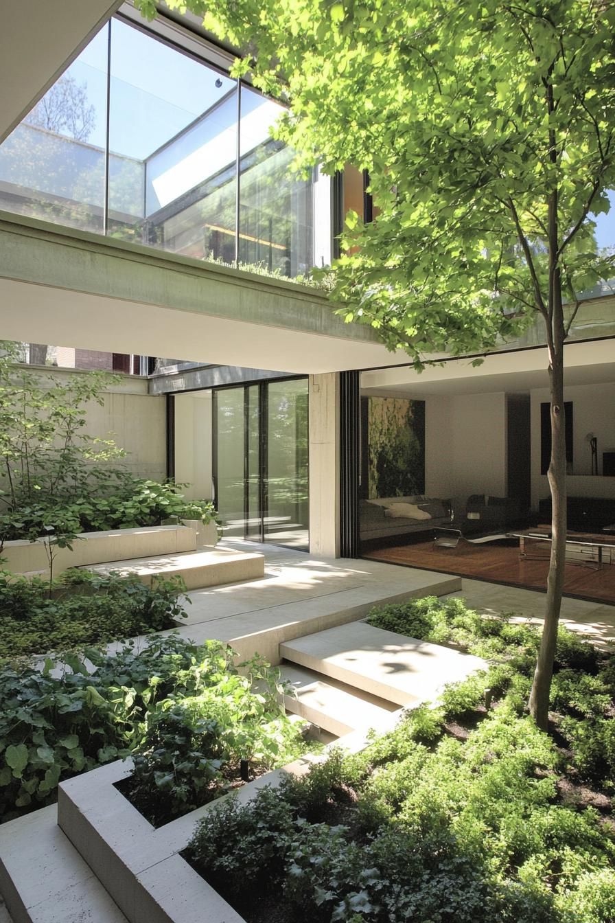 modern house patio garden connected to indoor atrium