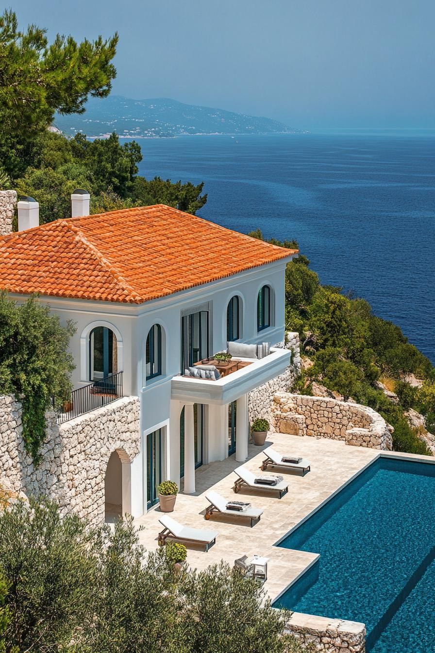 modern big villa with terracotta roof on Greece coast 2