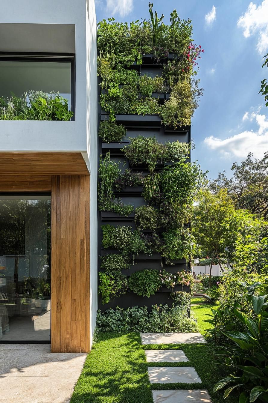 modern house yard with vertical herb wall 3