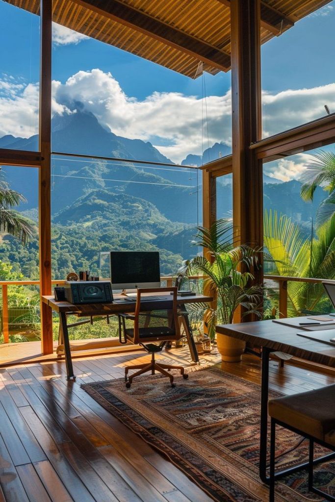 tropical home office indoor outdoor