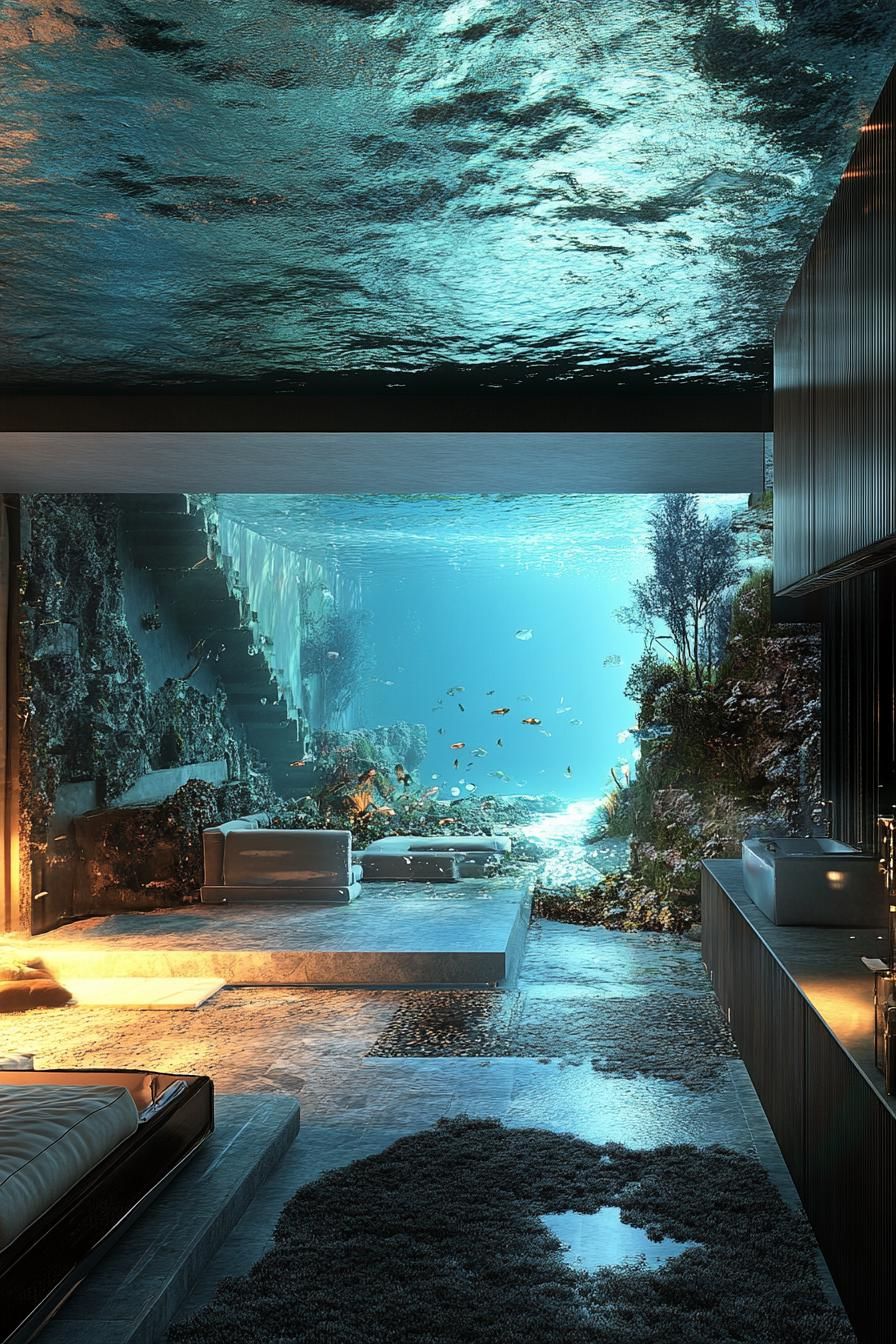 underwater luxury villa with underwater views from inside