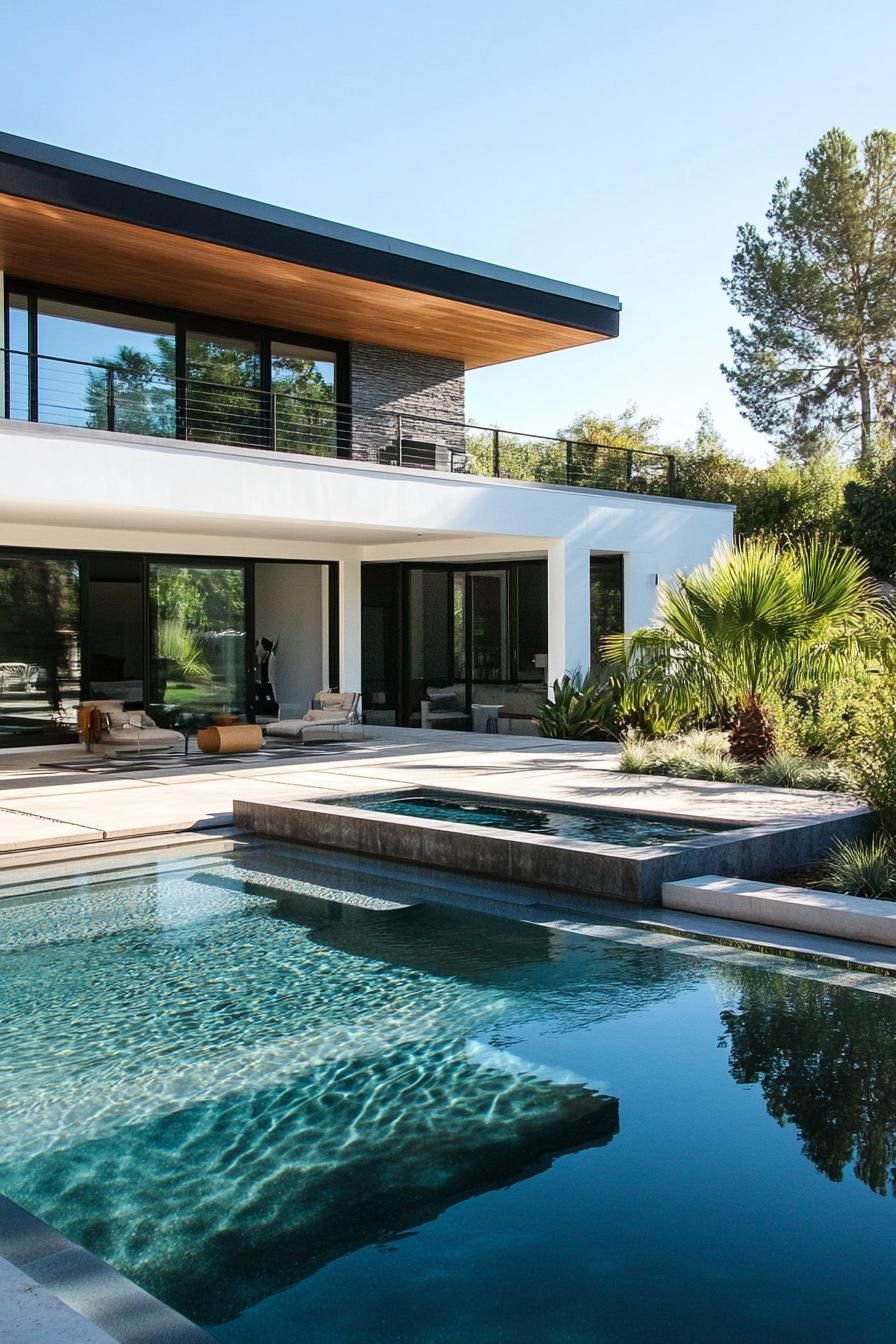 modern house with minimalist pool and geometric landscaping