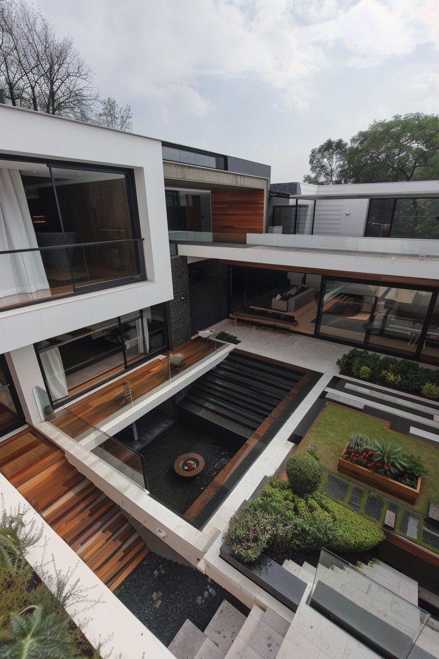 courtyard house with terraces and pool