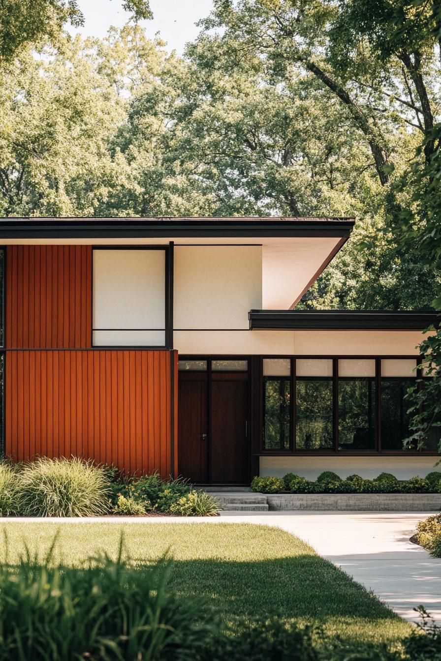 Rust Orange and Cream With Dark Wood Panels