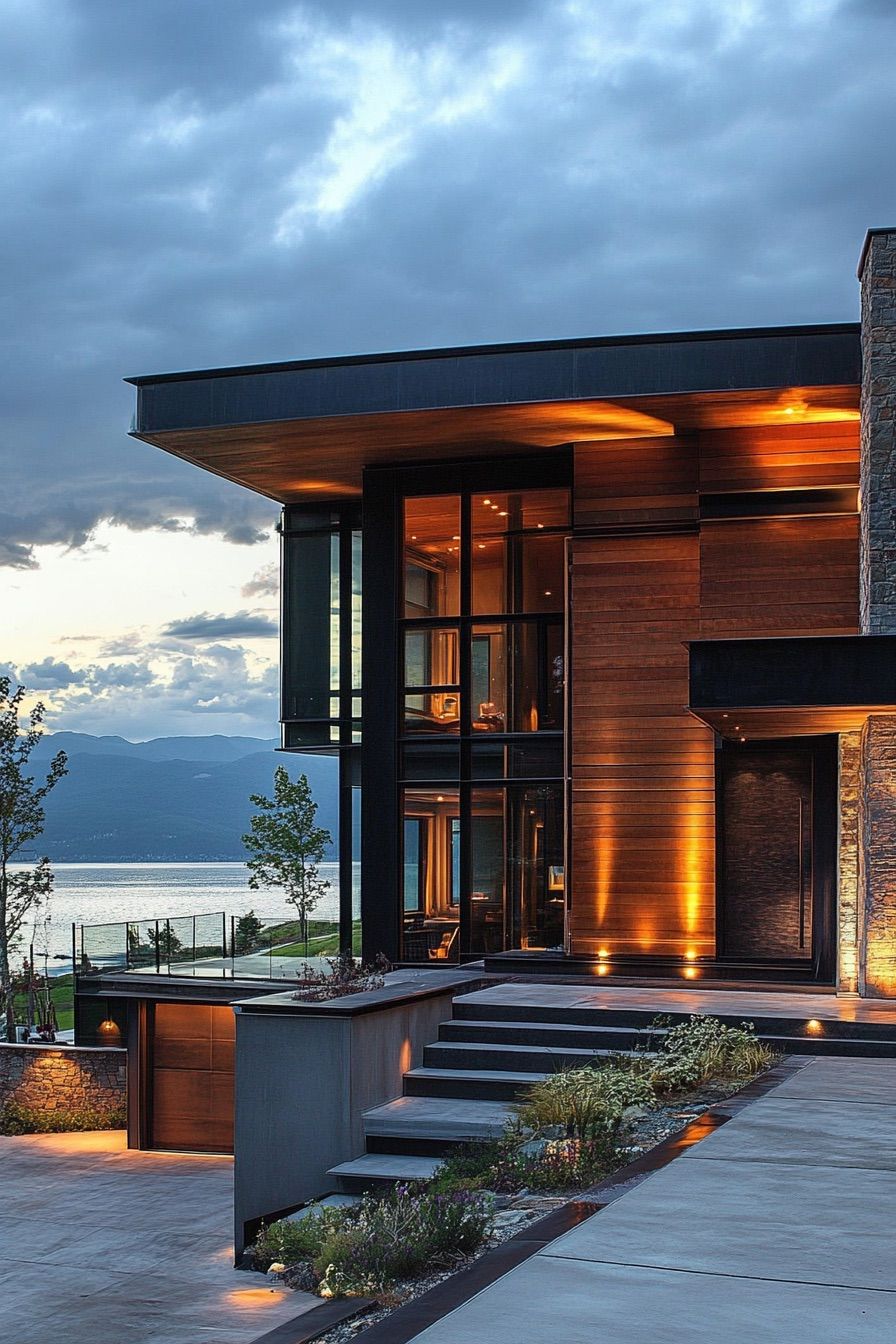 Minimalist Steel and Wood Facade
