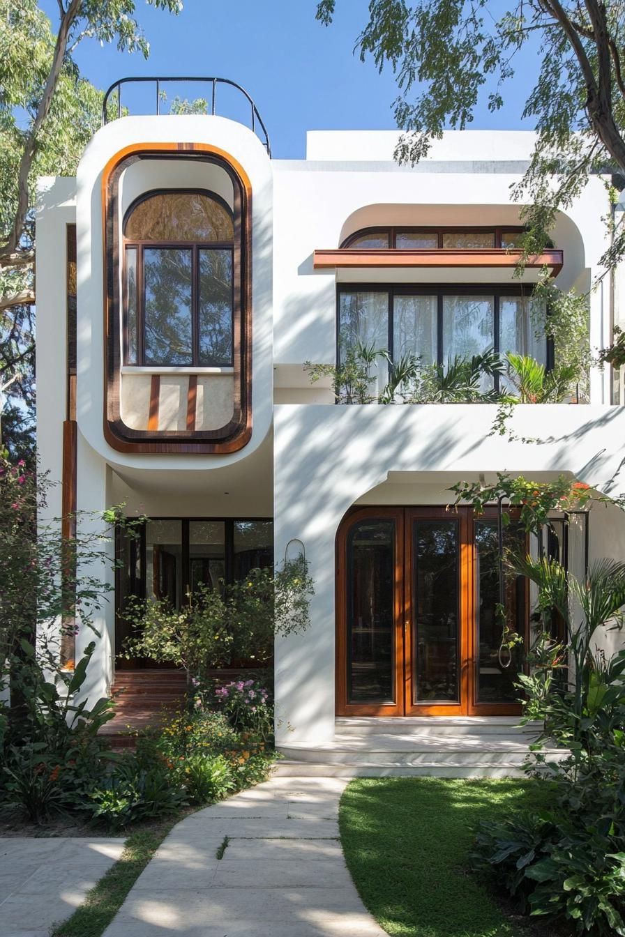 retro style modern house facade with art deco detailing