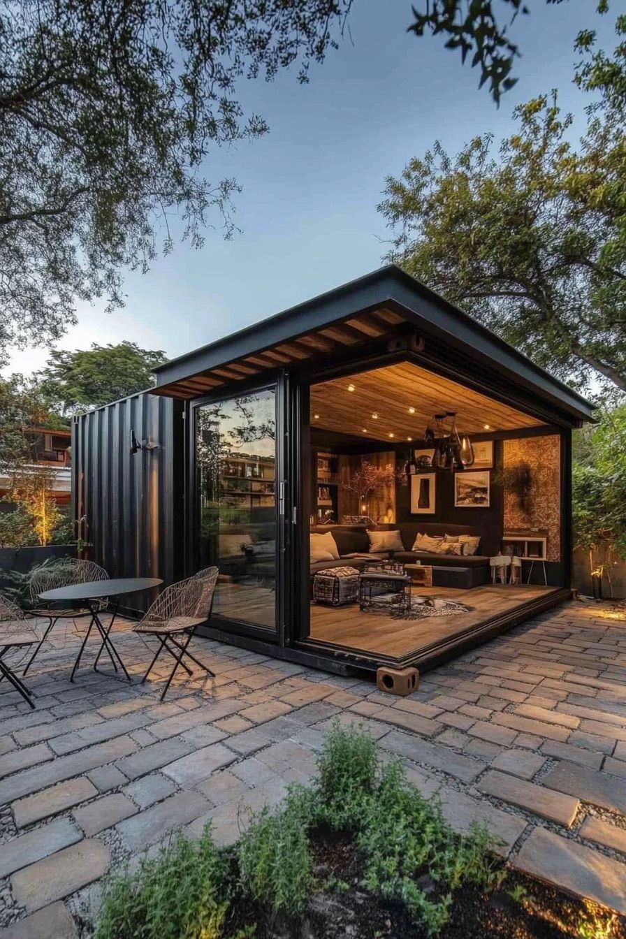 shipping container cabin mediterranean courtyard 3