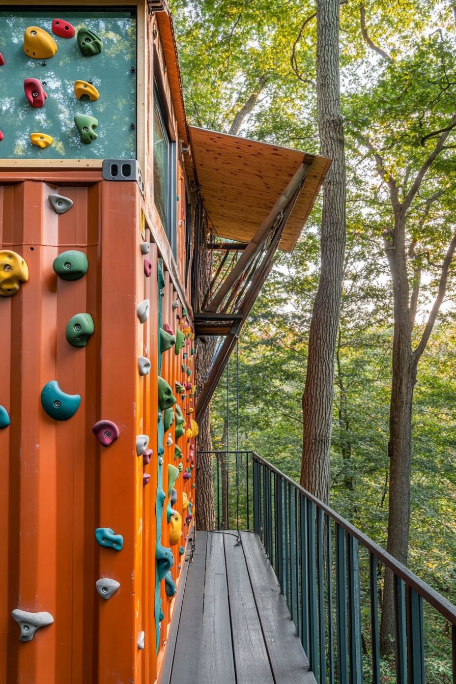 shipping container cabin climbing walls 4