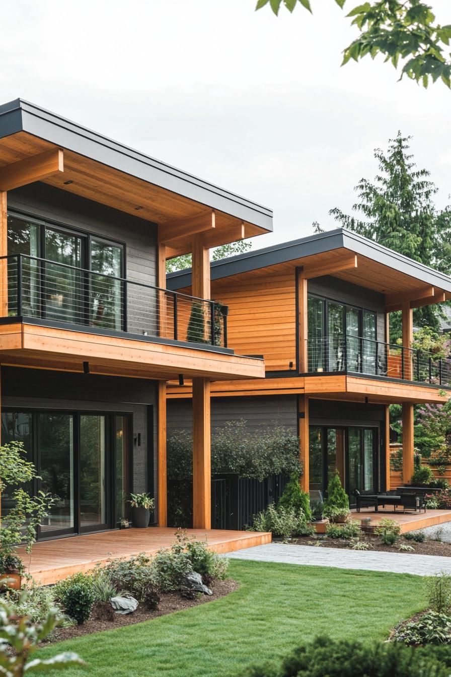 Natural Wood Cladding With Extended Eaves and Overhangs