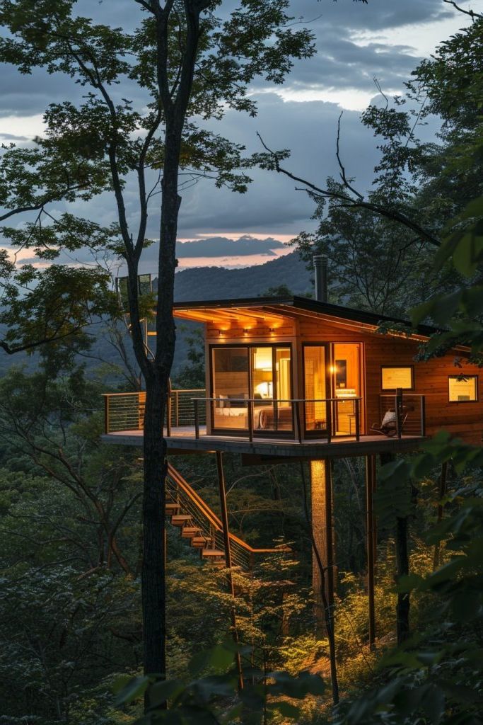 modern cabin overlooking treetops