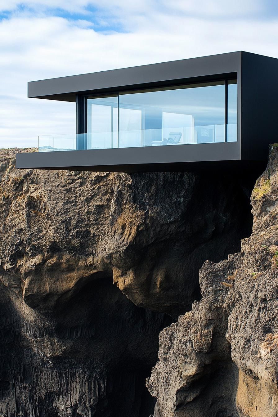 Cantilevered Black House With Panoramic Mountain Views