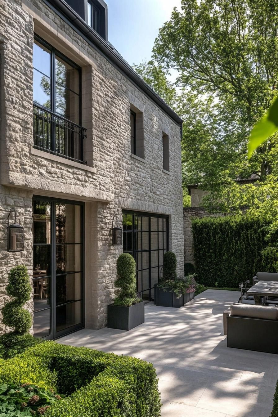 Contemporary Stone Cladding With Lush Green Walls