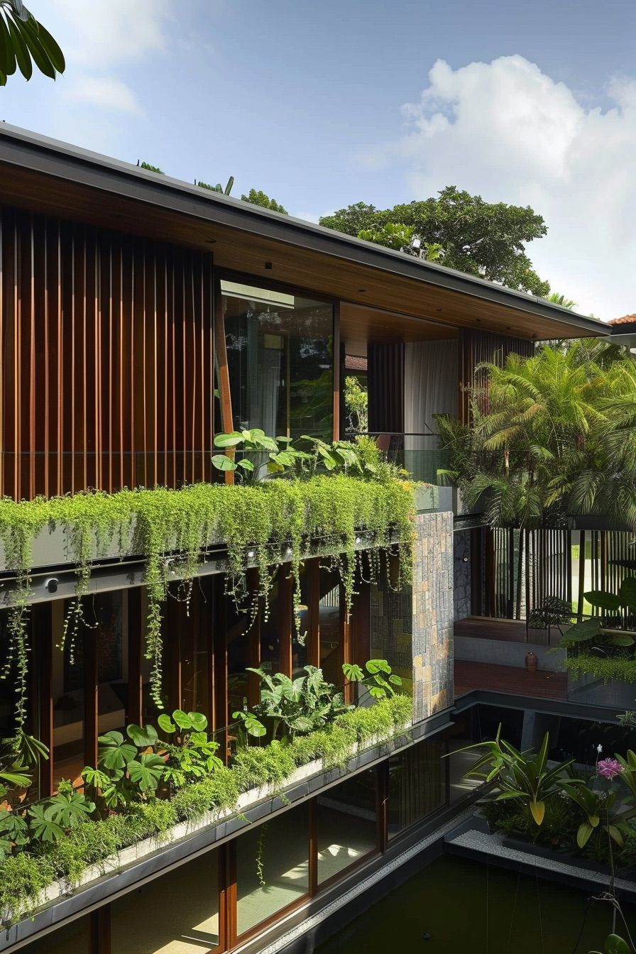 courtyard house vertical gardens with vine