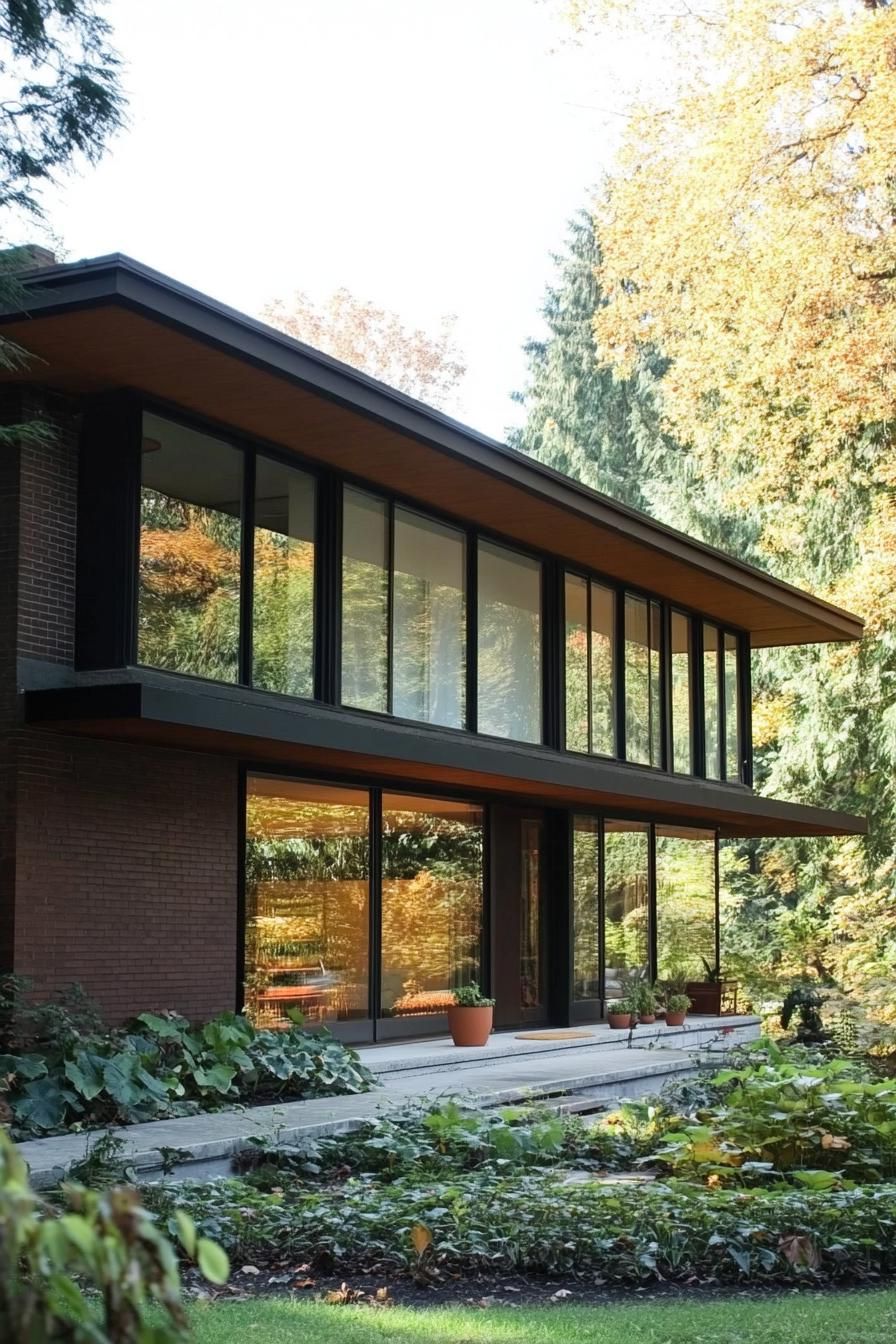 mid century modern house facade big windows with simple frames 3