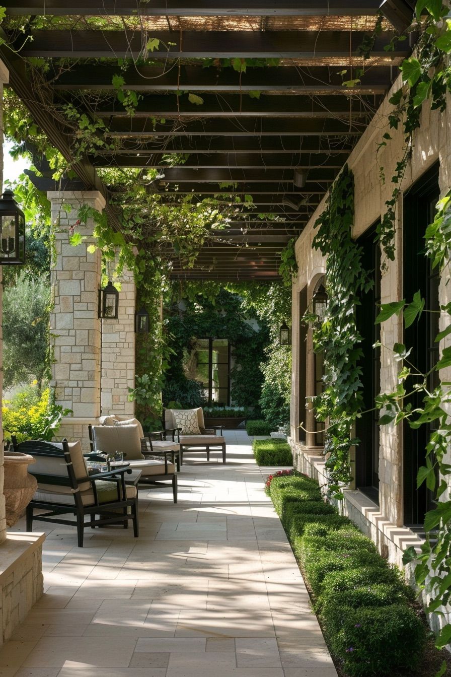 mediterranean house veranda with seating
