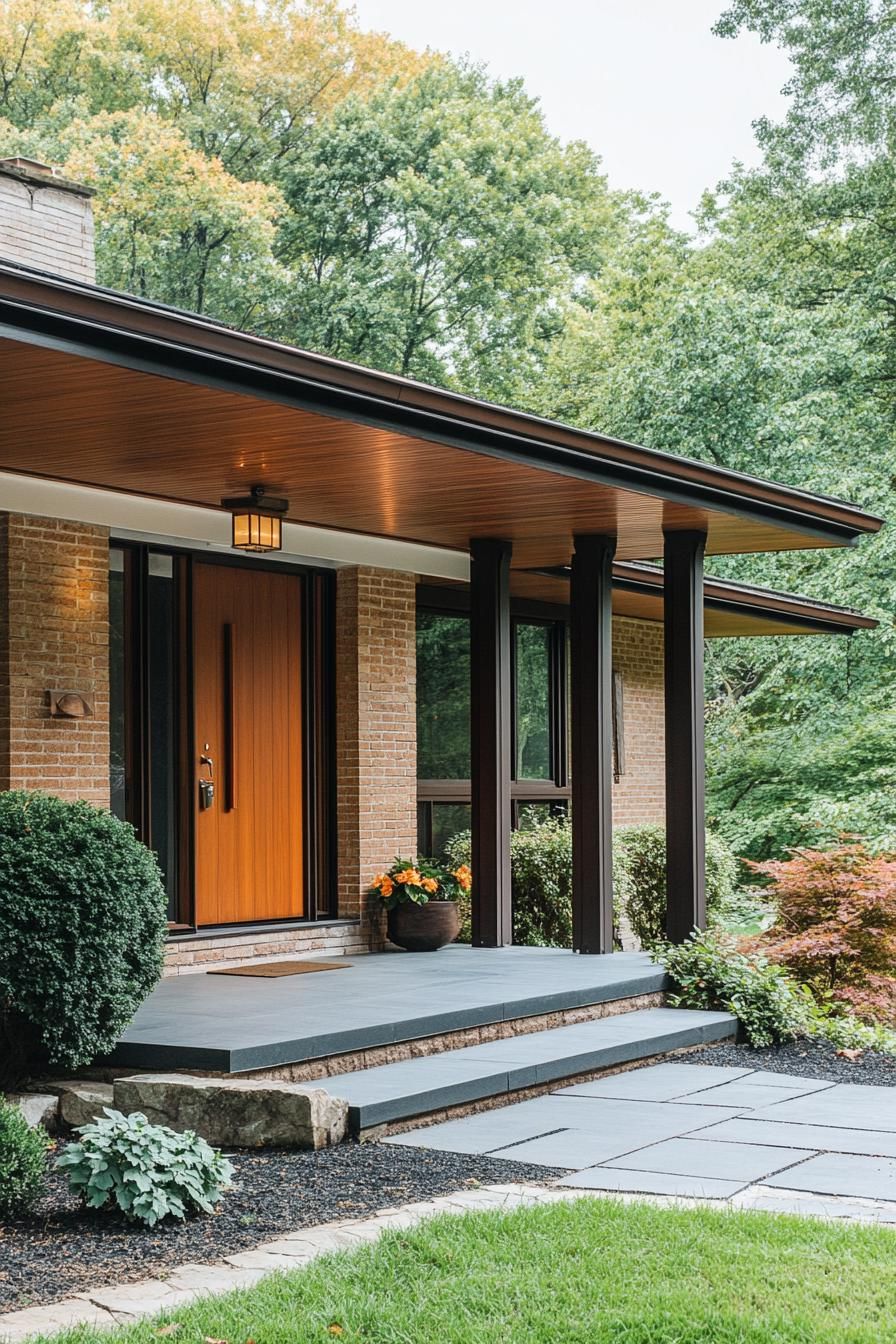 mid century modern and antique style house geometric facade with classic columns porch 2