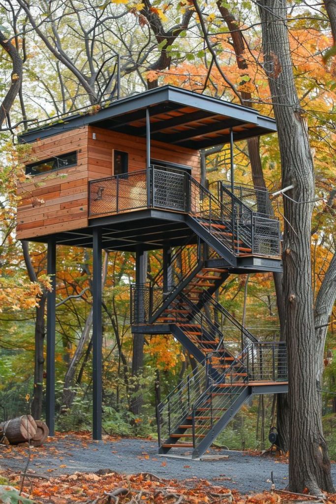 wood and steel cabin