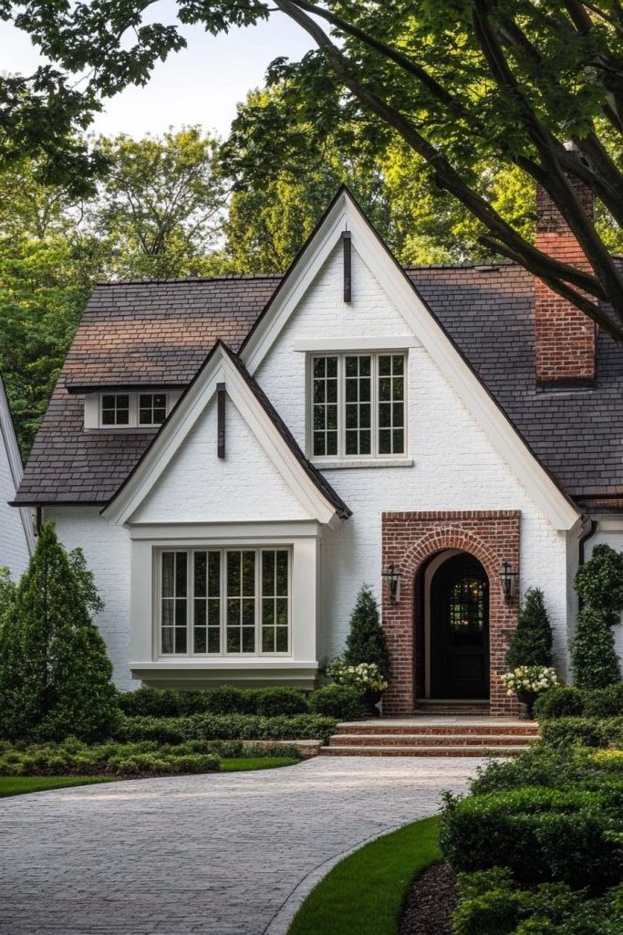 Mixed Materials: Wood Shingles and Brick Accents
