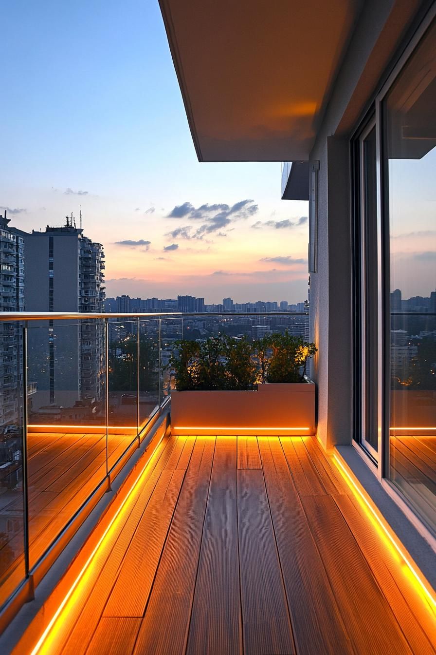 modern apartment small glass enclosed balcony with LED lighting 3