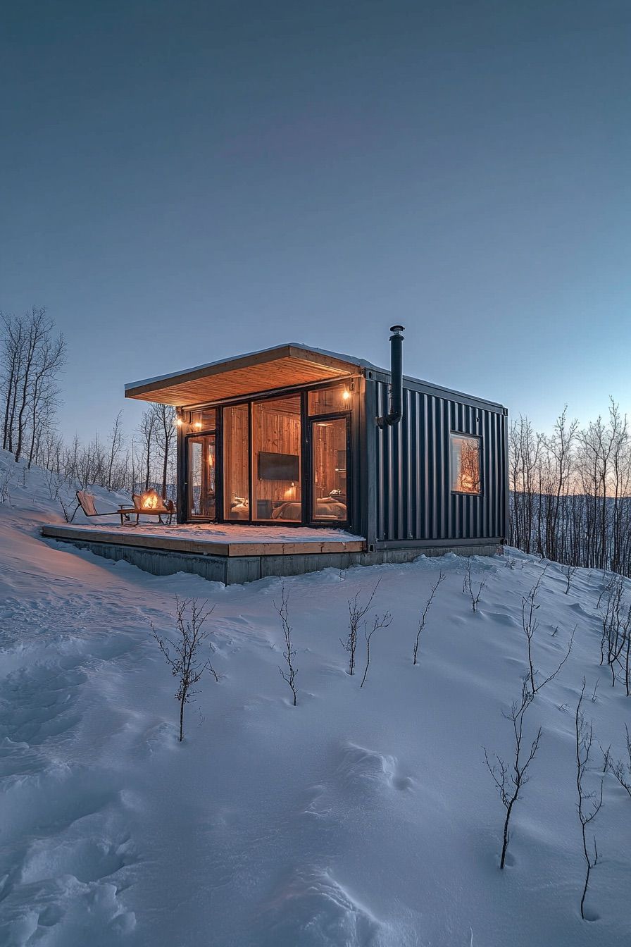 shipping container cabin winter 4