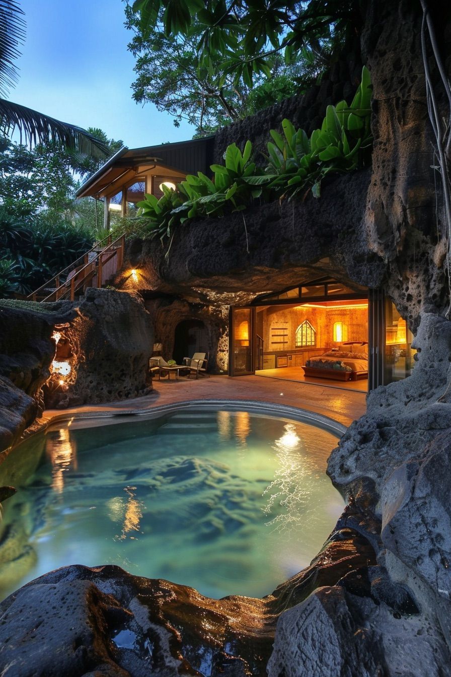lava cave home with pool