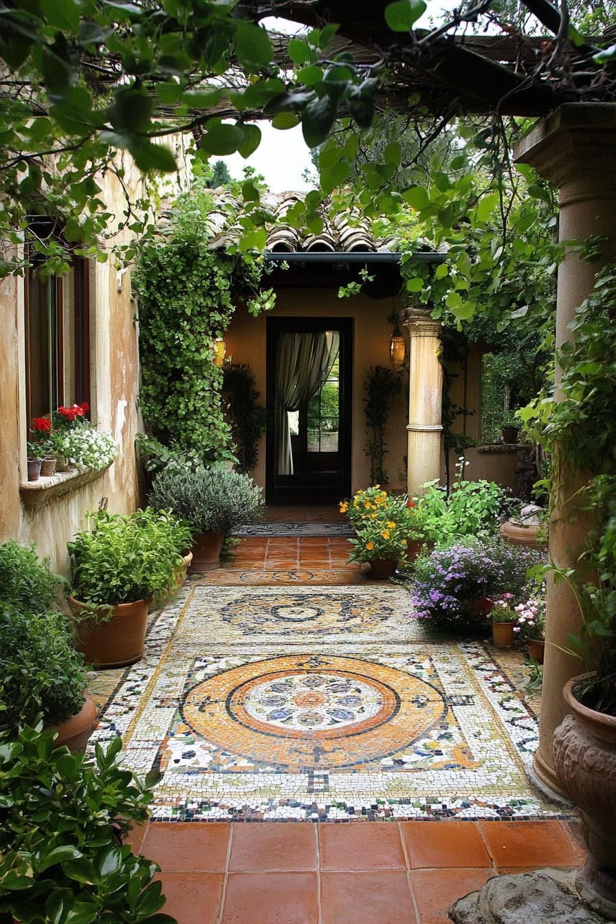 Herb Garden Patio With Mosaic Tiles