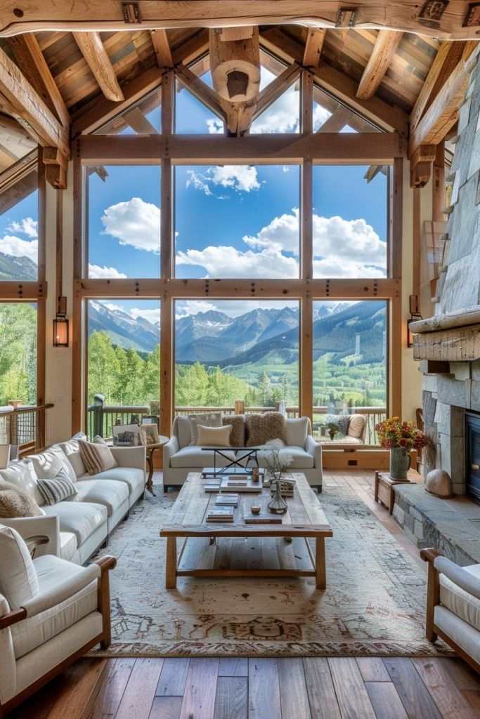 timber frame cabin interior