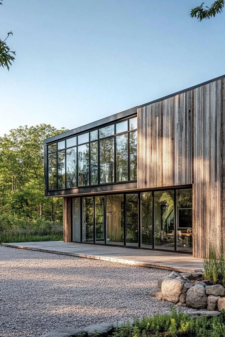 Vertical Cedar Planks Combined With Large Glass Windows
