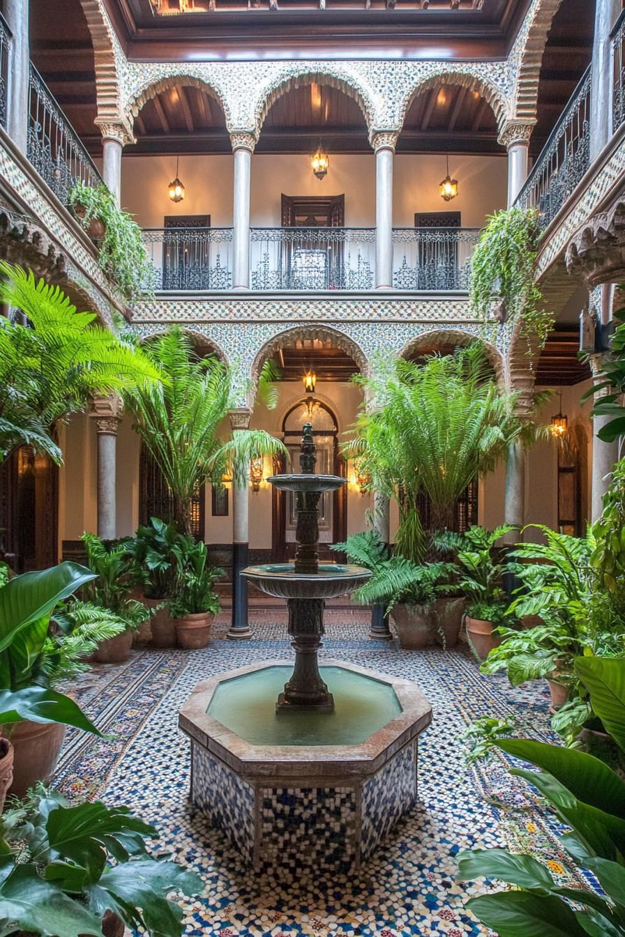 Elegant Oasis: A Lush Indoor Courtyard Delight