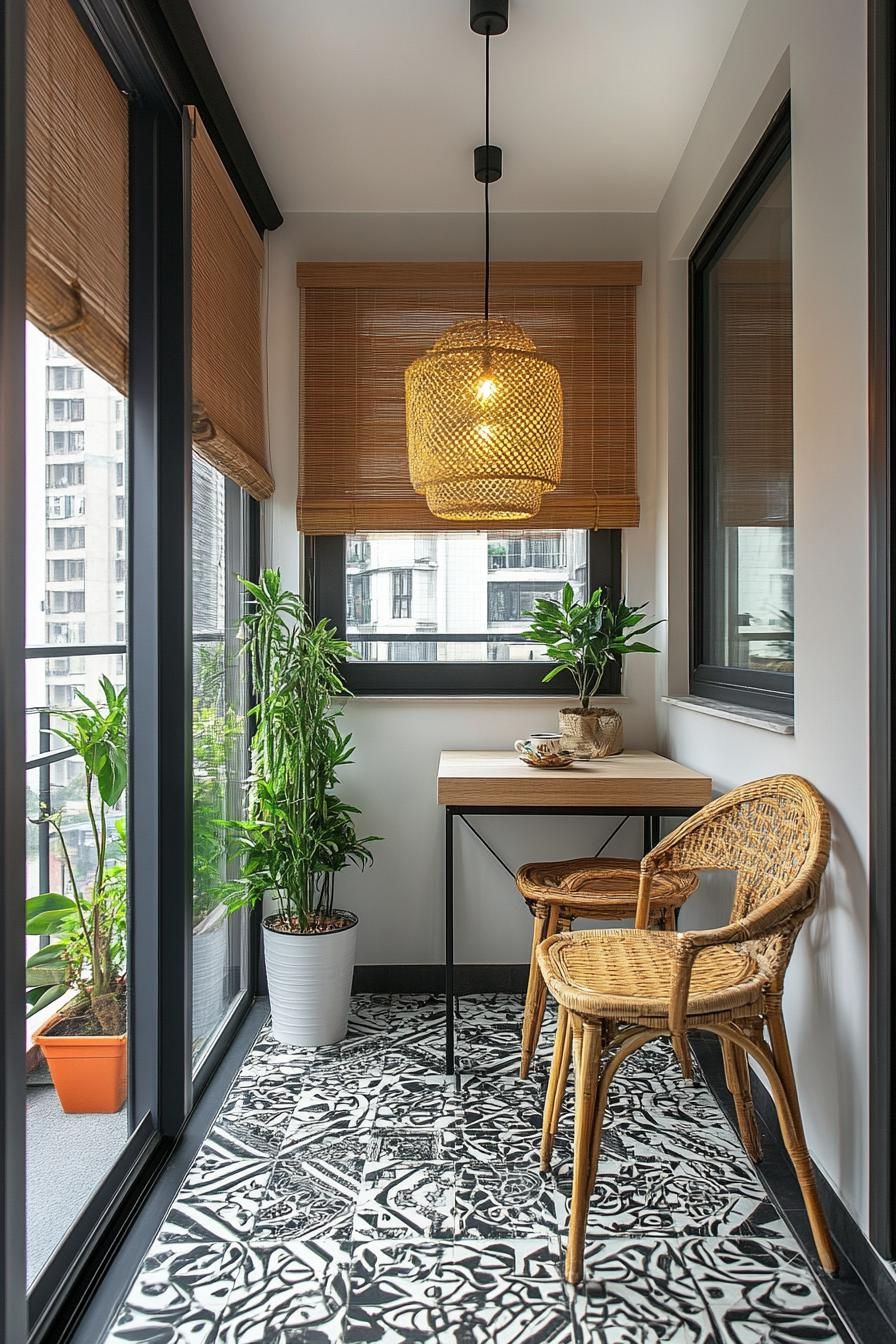 Artistic Balcony With Mosaic Tile Flooring