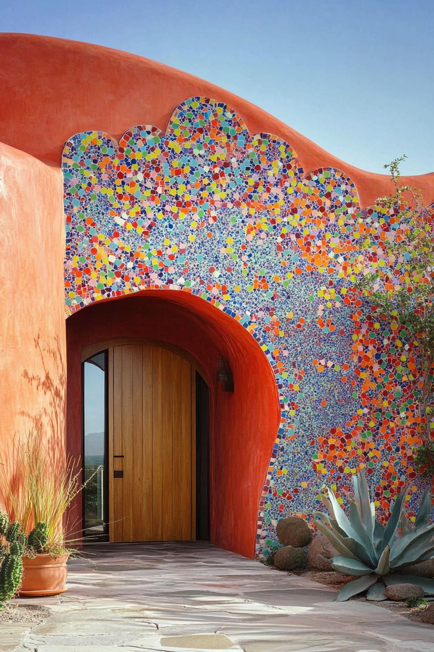 modern adobe house with vibrant mosaic walls 3