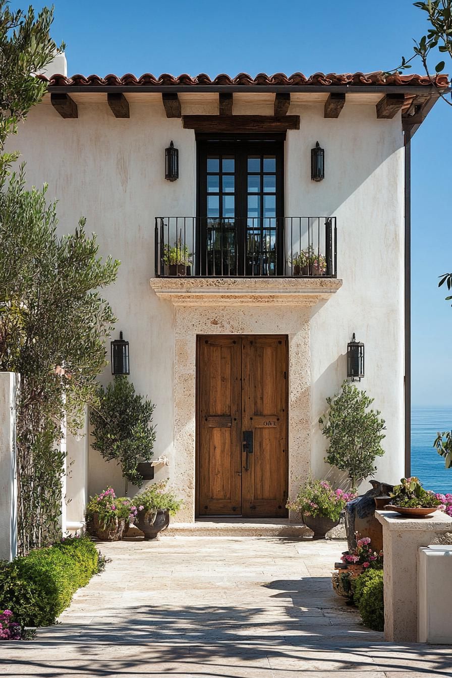 small modern mediterranean house with rustic wooden doors oceanfront town 2
