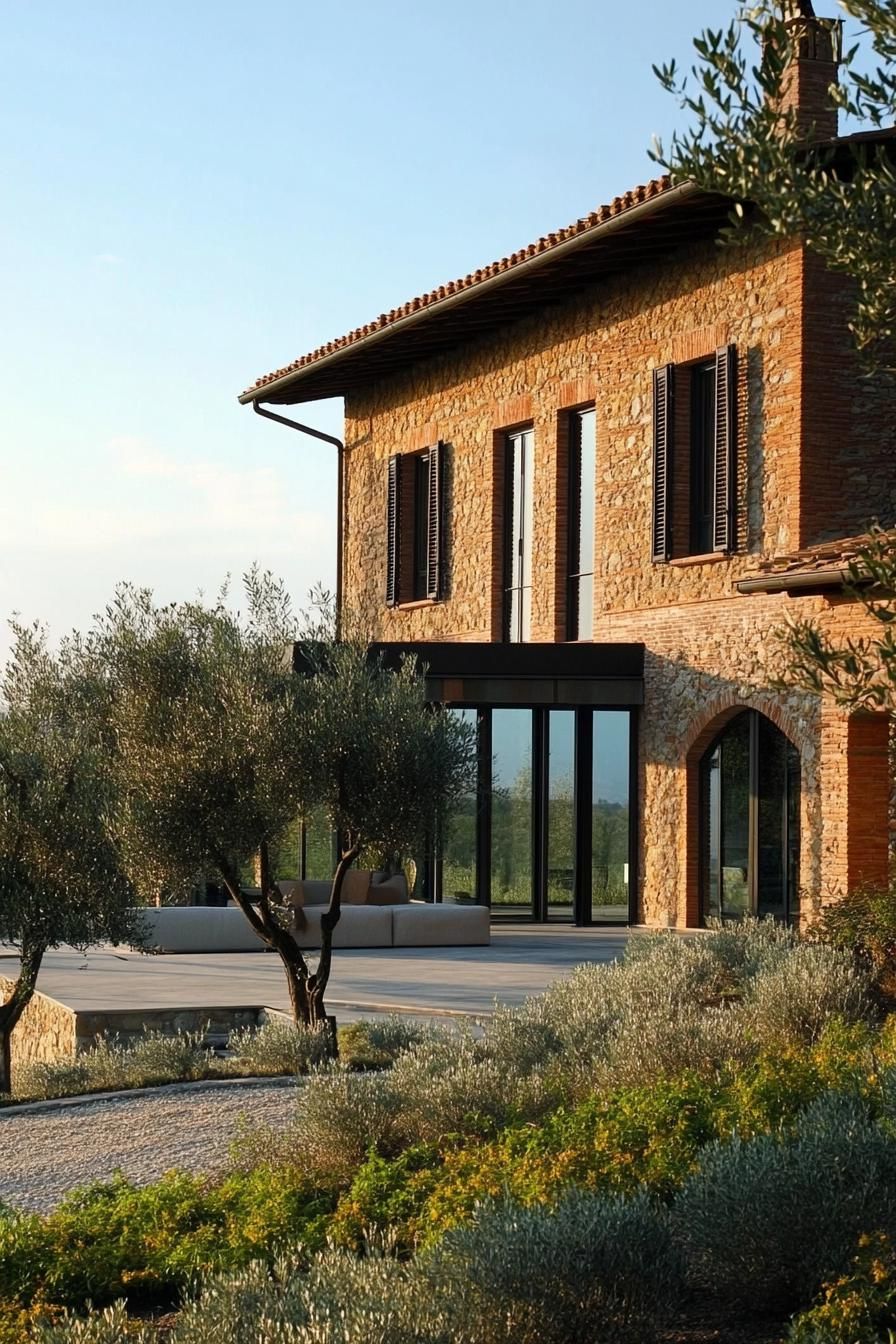 modern big villa Italian countryside with olive groves