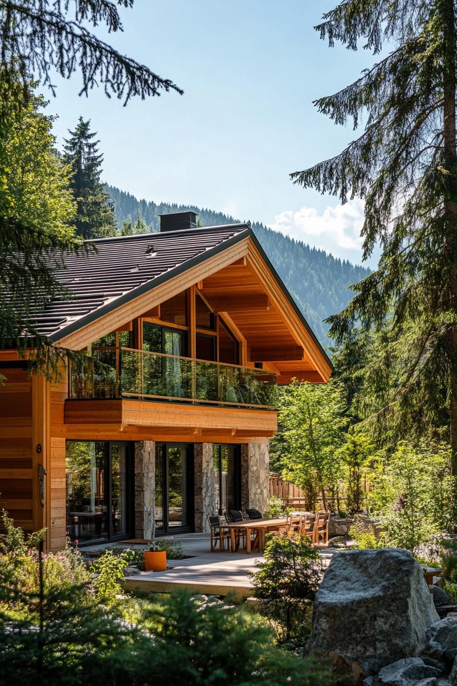modern wooden chalet house in enchanting alpine mountain forest 2