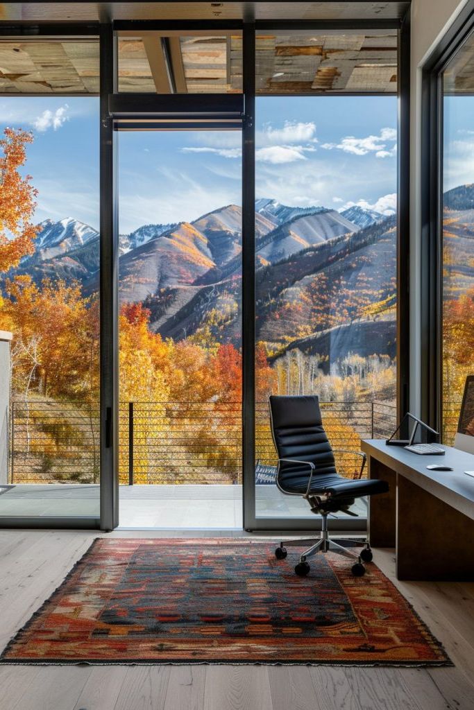 home office with glass balcony