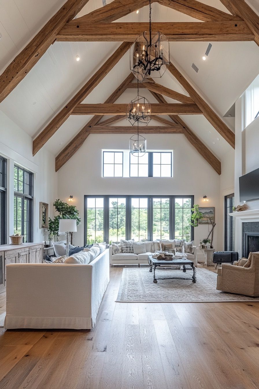 high ceiling exposed wooden beams 4
