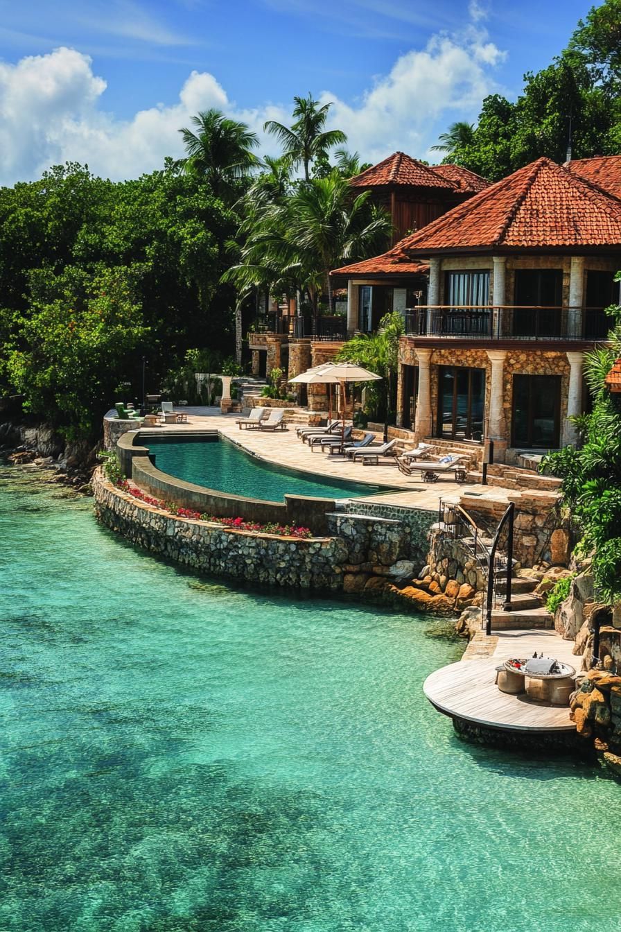 private island luxury villa complex with helipad no helicopter 3