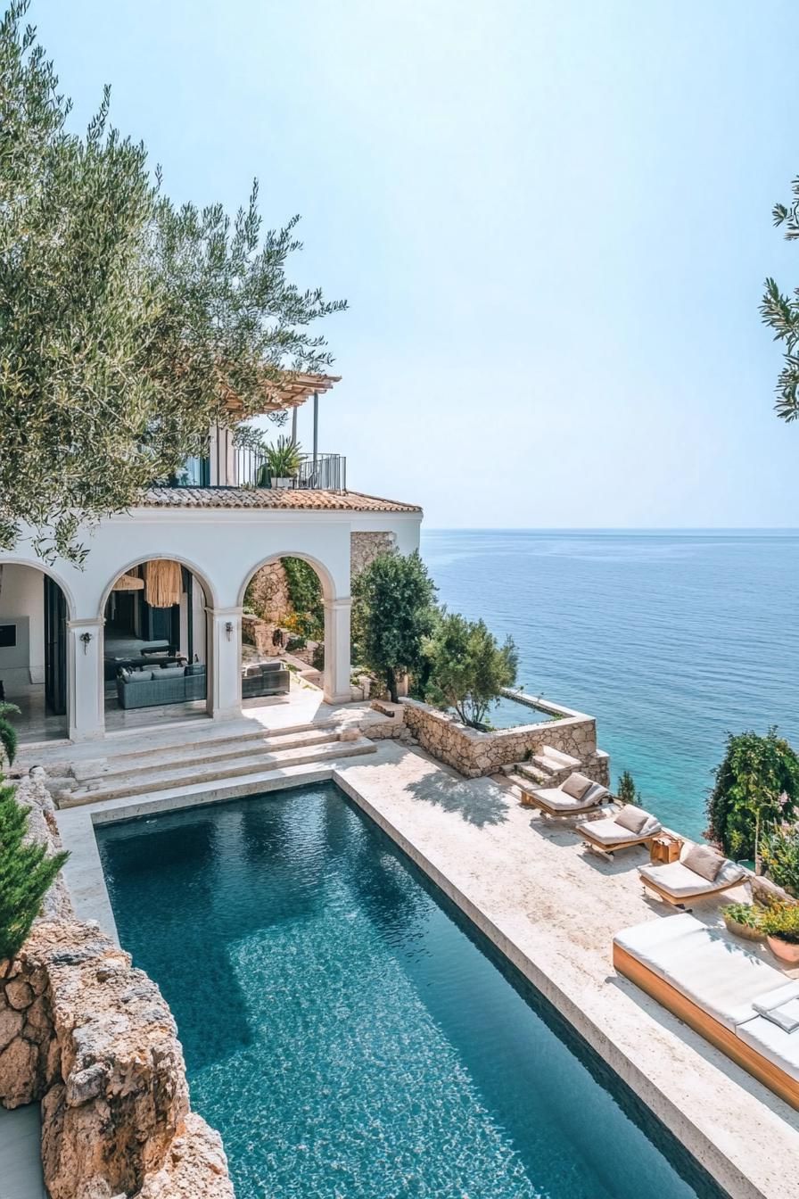 dream mediterranean luxury villa beachfront with olive tree garden and pool