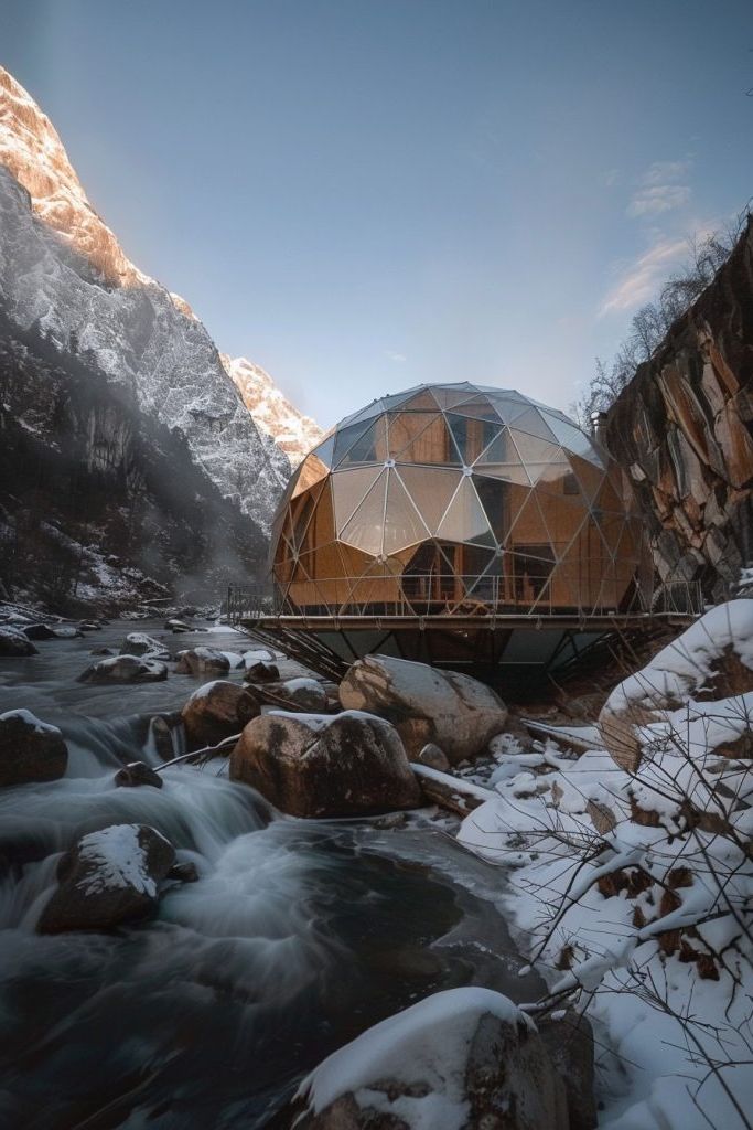 geodesic dome winter mountains