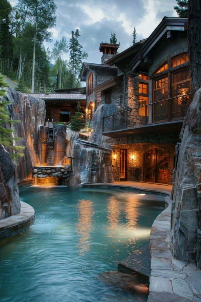 Pool With Stone Grotto and Swim-up Bar